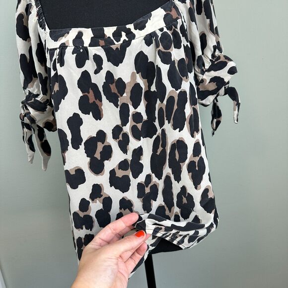Y2K Nanette Lepore 100% Silk Blouse 8 Leopard Puff Sleeve Peasant Top Fairy Mob - Picture 7 of 14